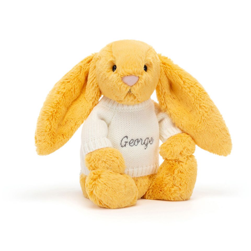 Bashful Sunshine Bunny with Personalised Cream Jumper