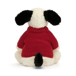 Bashful Black & Cream Puppy with Personalised Red Jumper